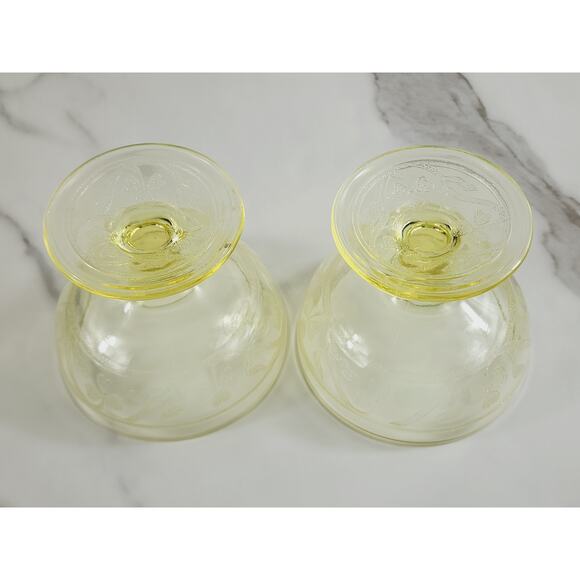 Hazel Atlas Sherbet Glasses Cloverleaf Yellow Footed 30s Depression Glass 3 1/4" - Picture 9 of 13